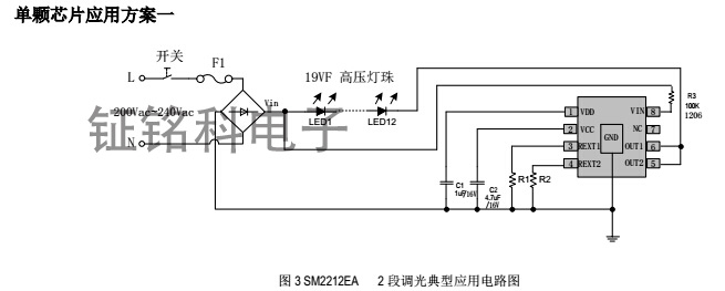 ZMK高效率恒流双段调光调色温SM2212EA替换亚成微RM芯片