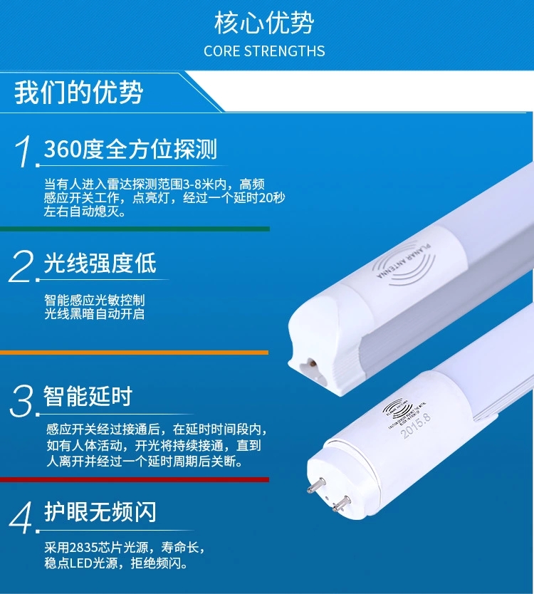 雷达感应日光灯管T8 停车场仓库感应18W日光灯管