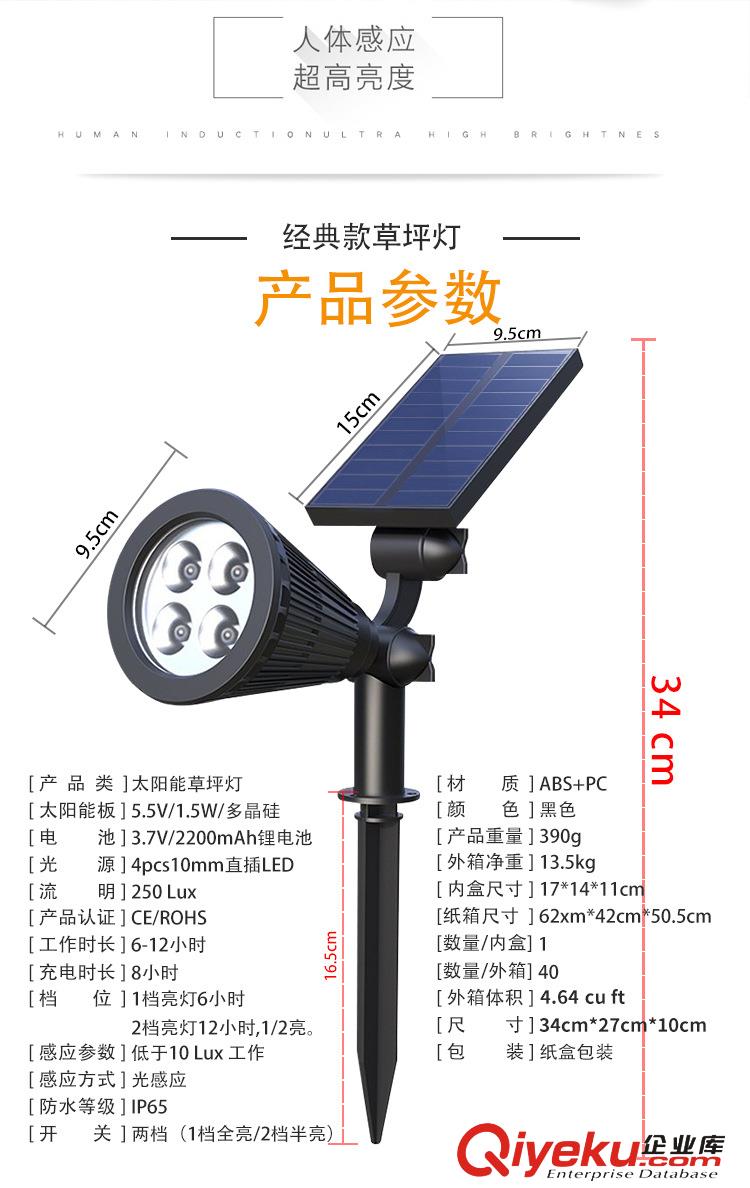 單頭射燈太陽能地插/壁裝草坪燈