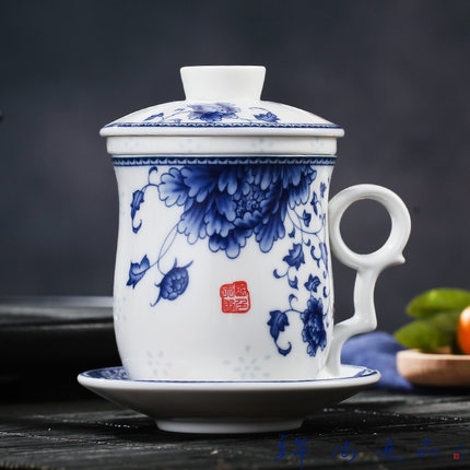 創意帶蓋茶水過濾泡茶杯定制大容量懷舊為人民服務陶瓷喝茶杯子原始圖片3